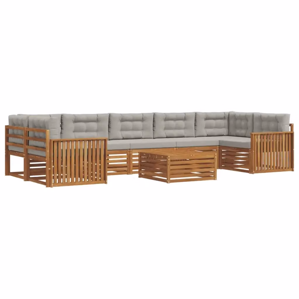Set di divani da esterno moderno vidaXL in legno di acacia con 8 pezzi e cuscini grigi – 2