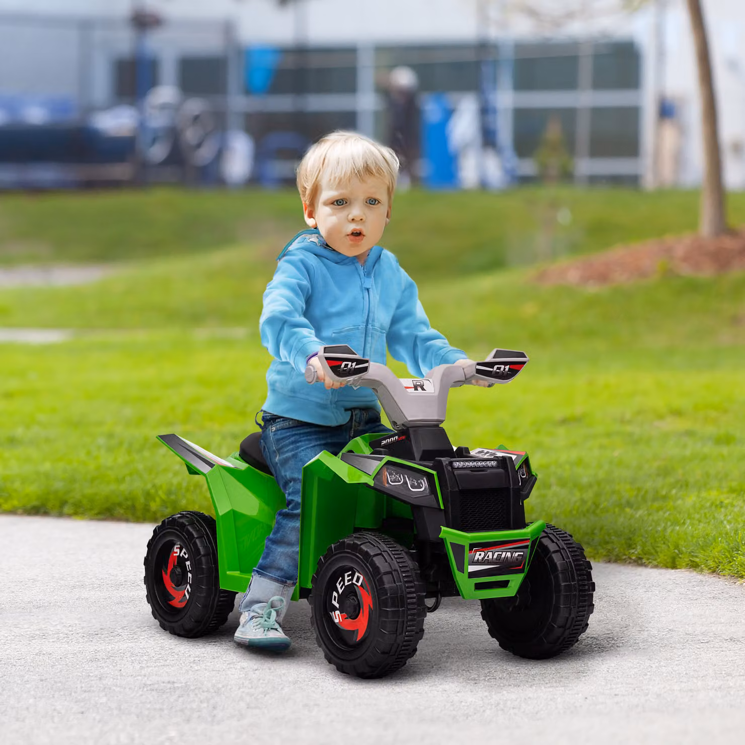 Quad elettrica HOMCOM per bambini 18-36 mesi in PP e metallo, Verde Grigio e Nero, L 70 cm x P 41.5 cm x H 48.5 cm – 2
