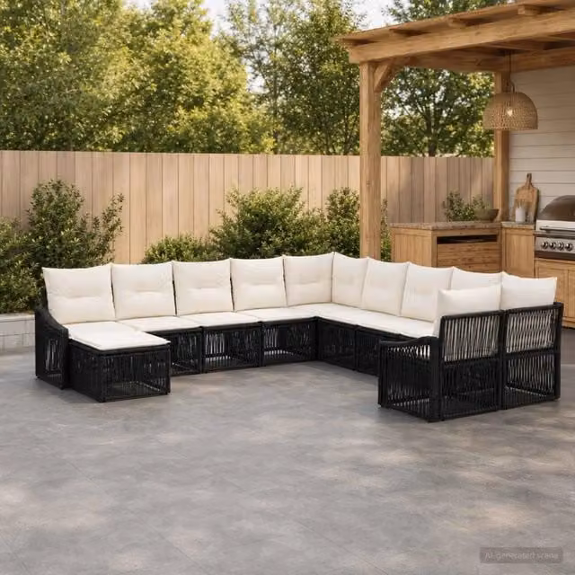 Set Divano da Giardino 11 pz Nero polyrattan 3436204