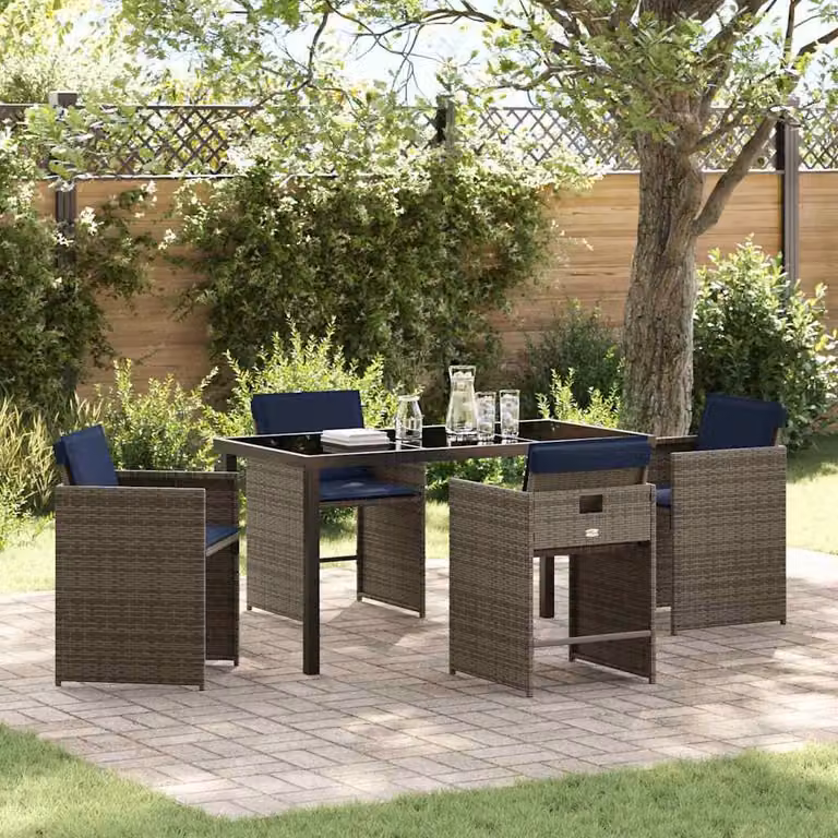 Maison Exclusive - Set da pranzo per esterno, 5 pezzi, grigio, rattan sintetico