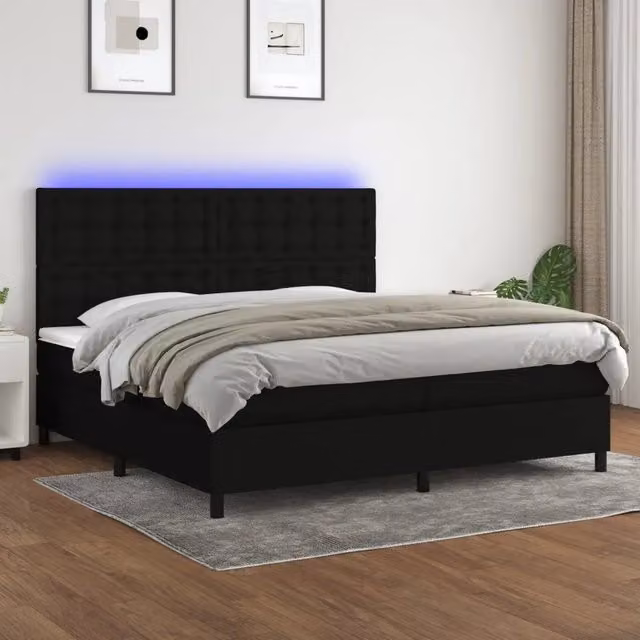 Letto a Molle con Materasso vidaXL in Tessuto Nero con Illuminazione LED e Porta USB L/P: 200 x 200 cm, H: 203 cm – 1