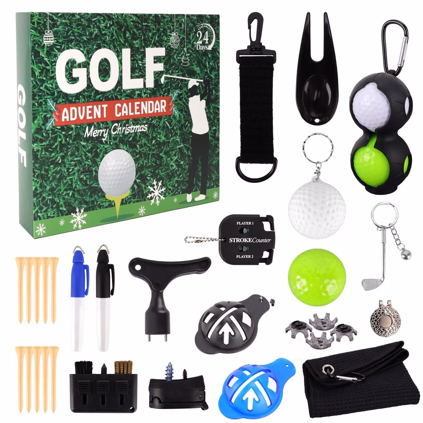 Calendario dell'Avvento a tema golf per uomini 2025, con accessori da golf