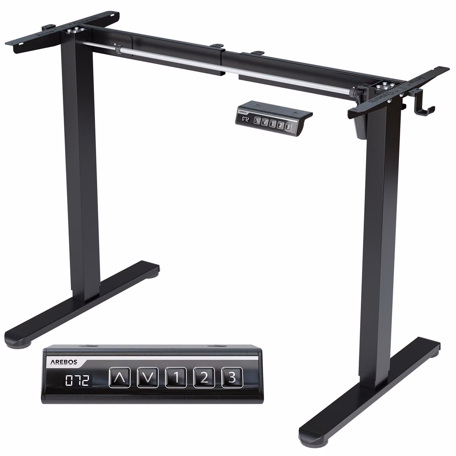Struttura per scrivania AREBOS, regolabile elettricamente in altezza, con singolo motore, capacità di carico 70 kg, altezza regolabile da 70,5 a 116,5 cm, display LCD, memoria preimpostazioni, protezione anticollisione, colore nero, ideale per l'ufficio d
