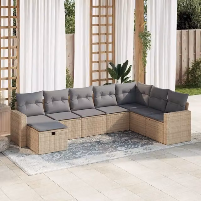 Set Divano da Giardino 8 pz con Cuscini Beige in Polyrattan 3325435