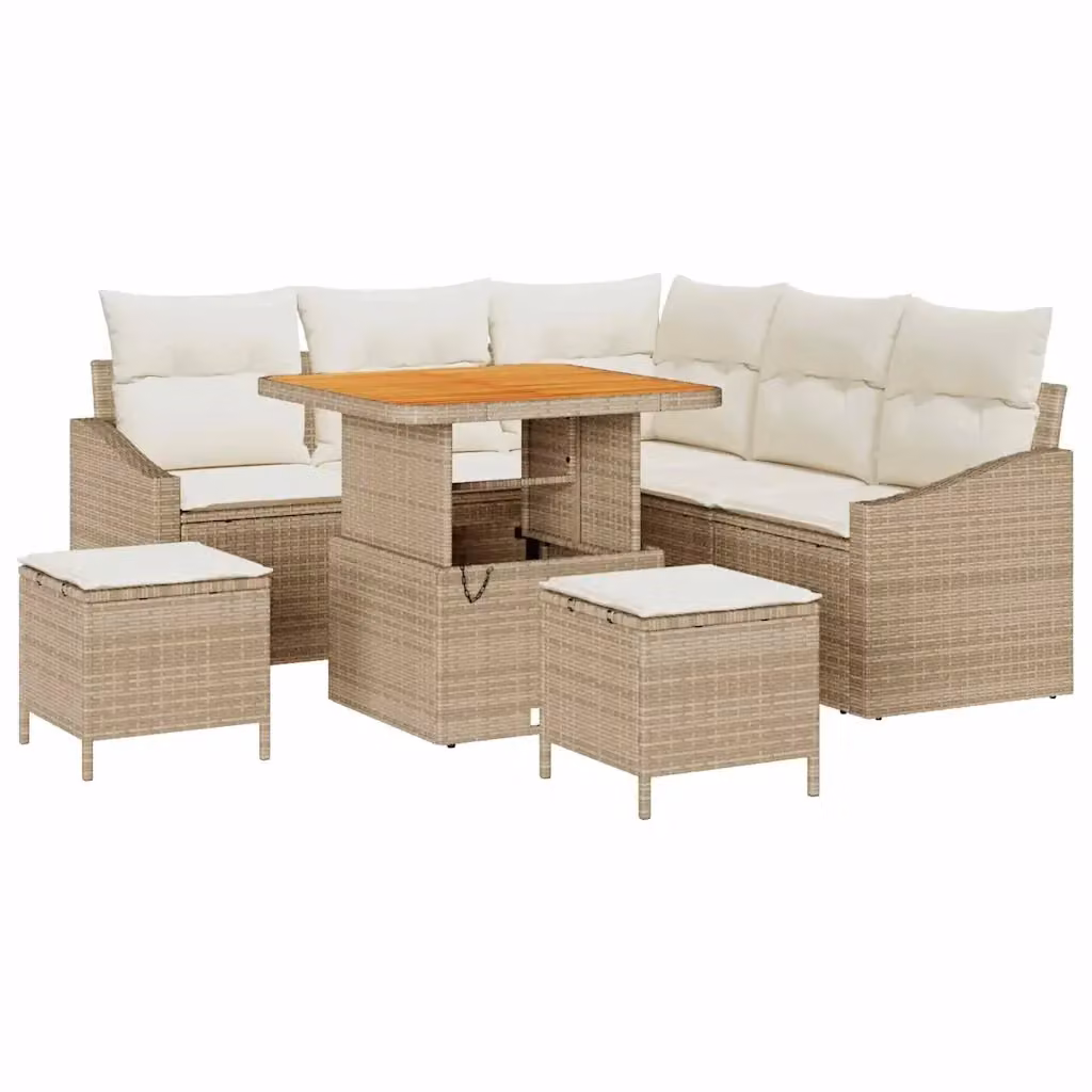 Set Divano da Giardino Moderno vidaXL in Polyrattan Beige con Cuscini e Tavolino da 8 Pezzi – 2