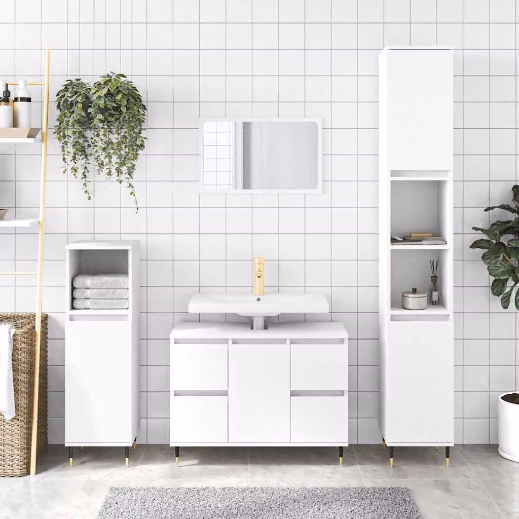 Mobile da bagno vidaXL in stile industriale bianco con ante e cassetti, L: 80 cm, P: 33 cm, H: 60 cm