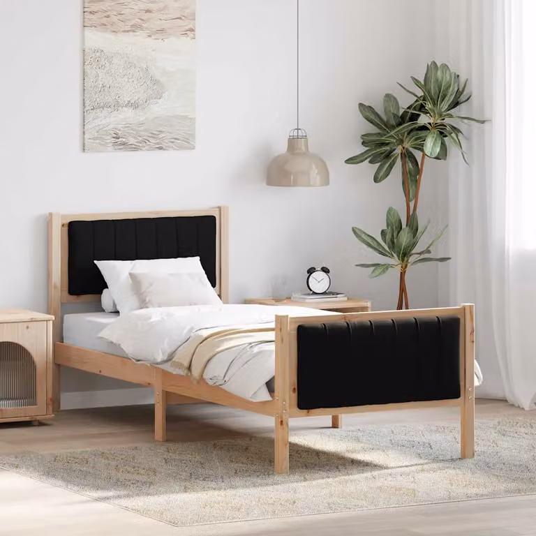 Struttura del letto con testiera vidaXL in legno di pino, marrone e nero, 80 x 200 cm