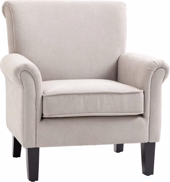Poltrona d'Arredo in Stile Nordico con Braccioli, in Legno e Poliestere, 79x78x87 cm, Grigio e Marrone