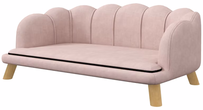 Divano per cani PawHut, divano per animali domestici con schienale e gambe in legno, color rosa