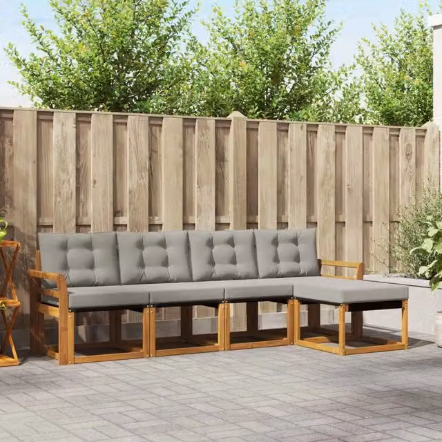 Set di divani da esterno 5 pz Grigio Naturale e Chiaro 3368570