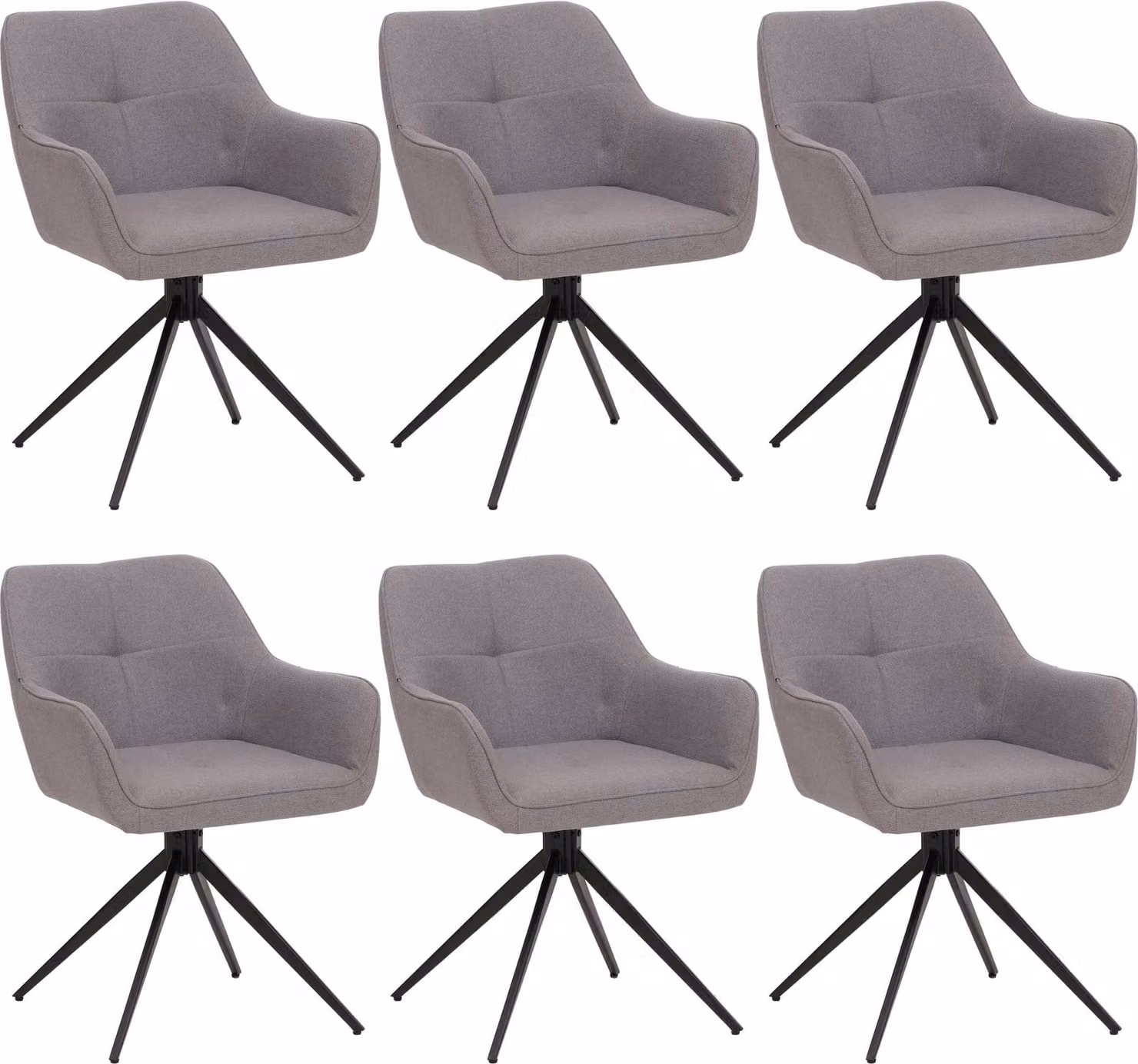 Set di 6 sedie da sala da pranzo | A x L x P 80 x 53 x 59 cm | Altezza seduta 41 cm | Tessuto/tessile (270 g/m²) | Grigio chiaro | Sedia da cucina con braccioli