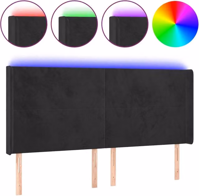 Testata del letto con illuminazione LED e porta di ricarica USB in velluto nero L: 183 cm, P: 16 cm, H: 118/128 cm – 1