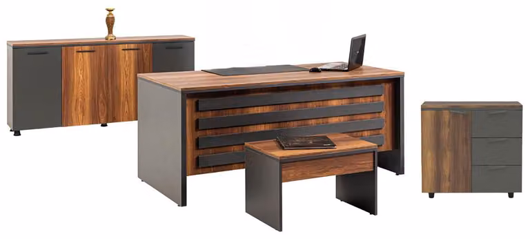 Büroeinrichtung Tisch Sideboard Couchtisch Kommode Holzmöbel Braun Grau