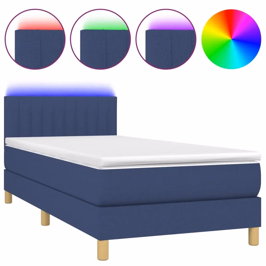 Letto a molle con materasso vidaXL in tessuto blu e bianco con illuminazione LED sottostante e porta USB L/P/H: 80 x 200 x 203 cm – 2