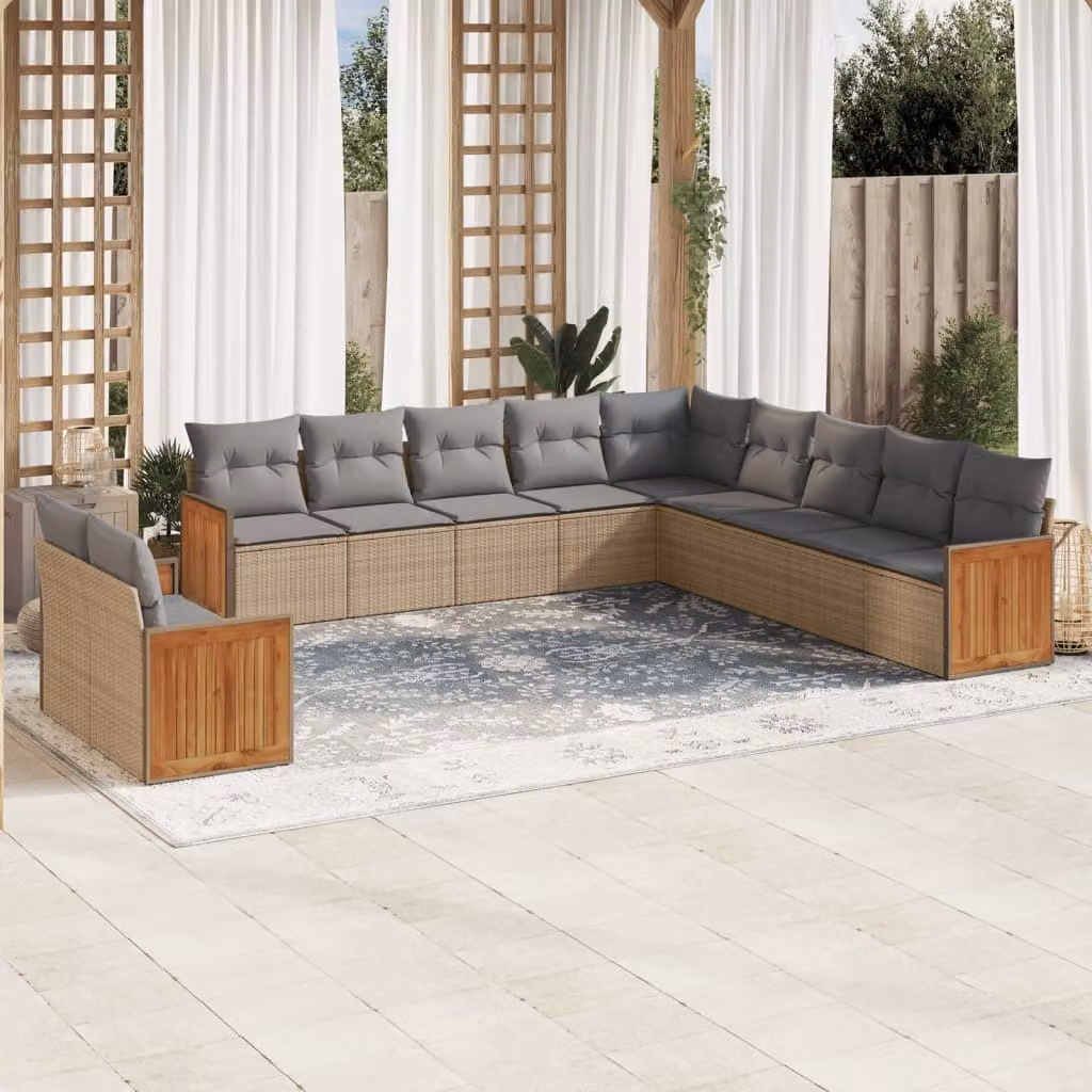 Maison Exclusive - Set Divani da Giardino 11 pz con Cuscini Beige in Polyrattan
