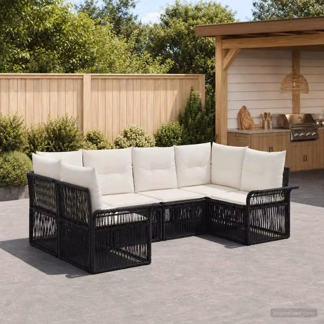Set Divano da Giardino 6 pz 6-Numero di posti Nero polyrattan 3434926