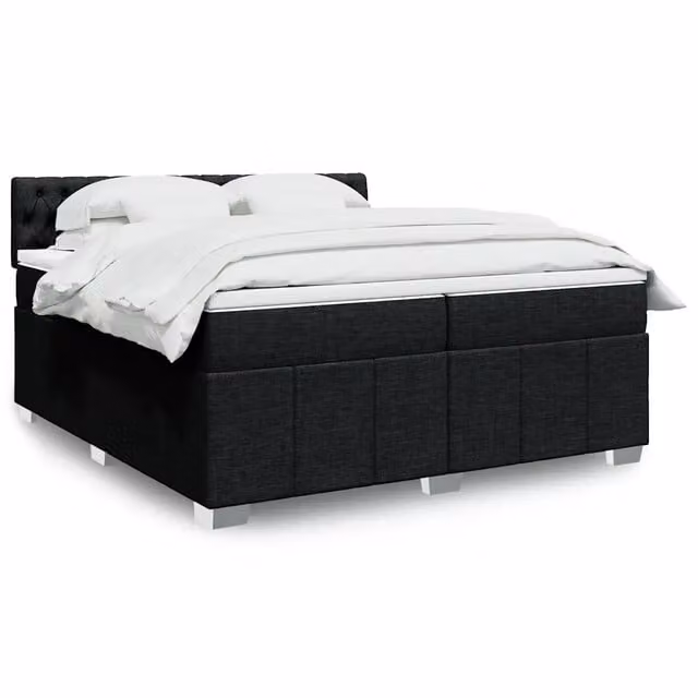 Letto Ibrido con Giroletto a Molle e Materasso vidaXL in Tessuto Nero e Bianco L/P: 200 x 200 cm
