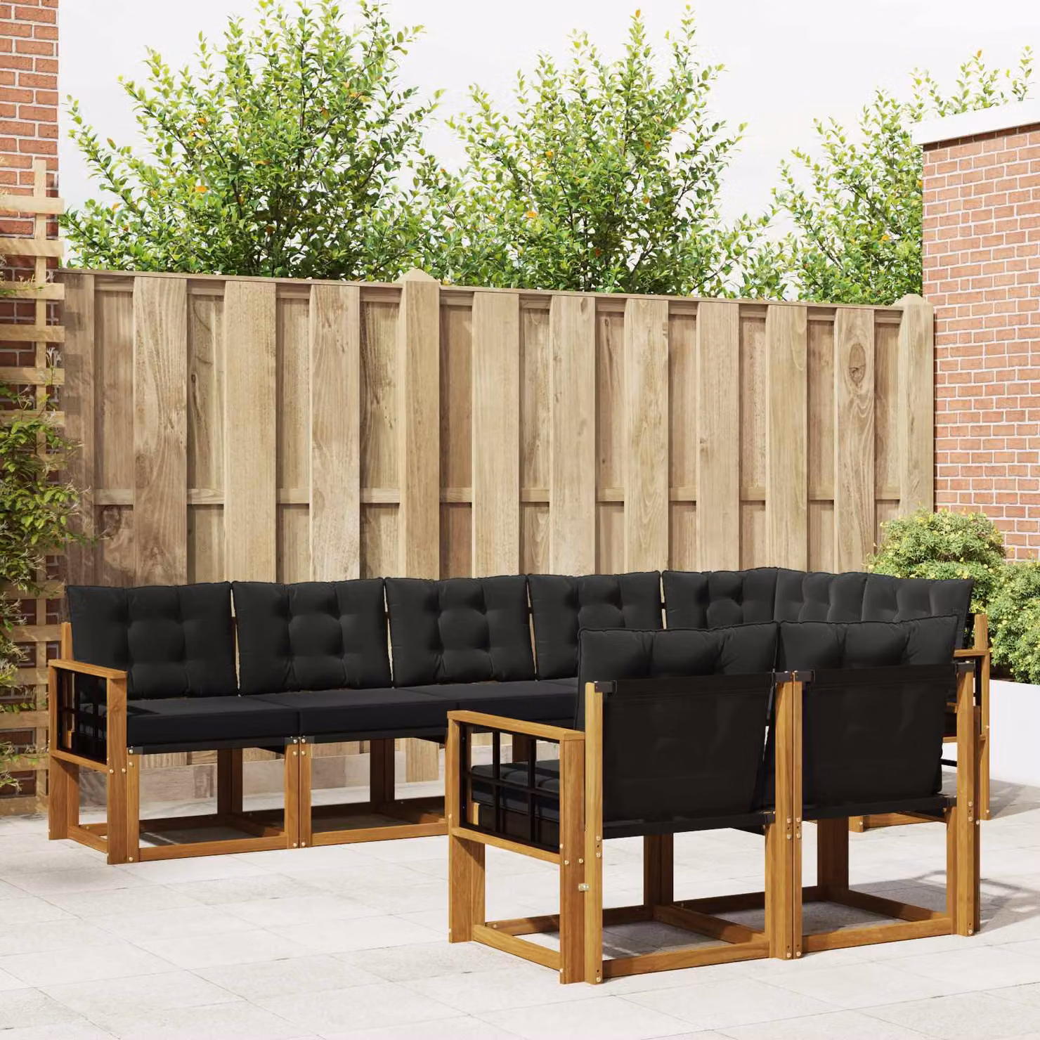 Set di divani da esterno vidaXL 8 pz in legno di acacia con cuscini, colore marrone e nero