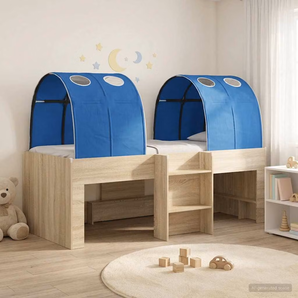vidaXL Letto Alto per Bambini con Tunnel, 3 Pezzi, Rovere Sonoma e Blu, L: 203 cm, P: 120 cm, H: 111 cm