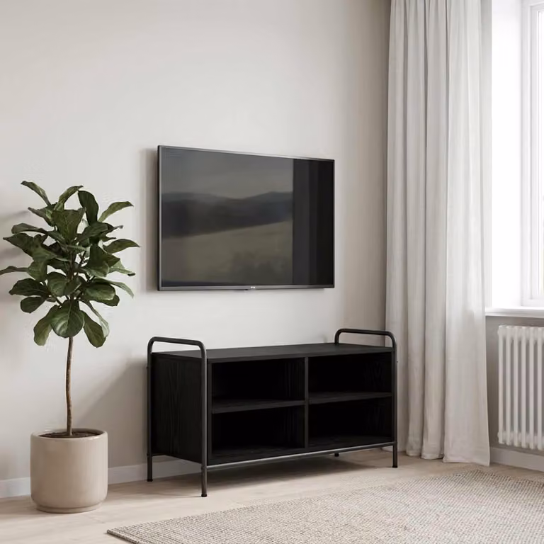 Mobile TV vidaXL Rovere e Nero con ruote e scomparti media L: 140 cm, P: 39,5 cm, H: 50 cm