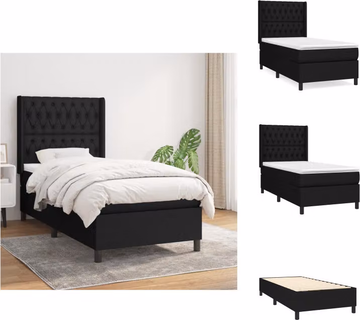 vidaXL Letto a molle con materasso nero 100x200 cm in tessuto - Letti e strutture letto