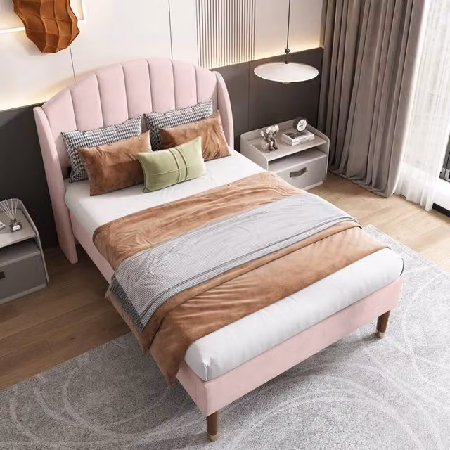 Letto imbottito Mivray in velluto rosa con rete a doghe in legno L: 90 cm, P: 200 cm