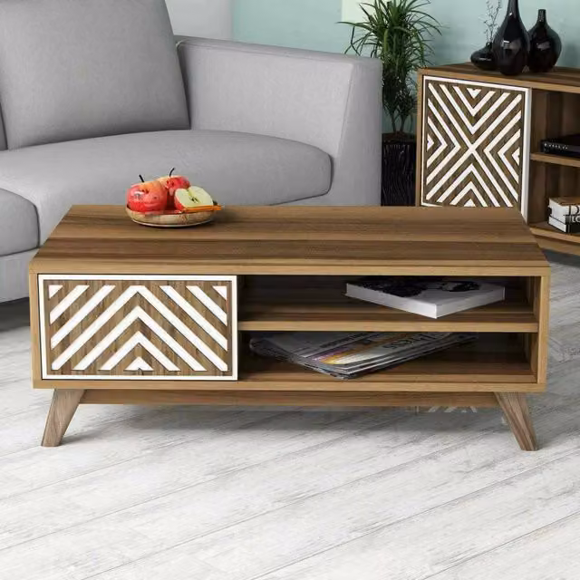 Tavolino da salotto moderno DMORA, tavolo basso rettangolare con ripiano, marrone e bianco, L: 105 cm, P: 60 cm, H: 38 cm