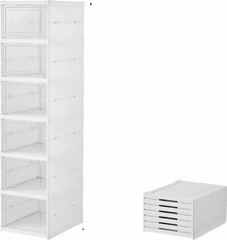 Scatola pieghevole per scarpe, design impilabile, organizer trasparente, 6 contenitori