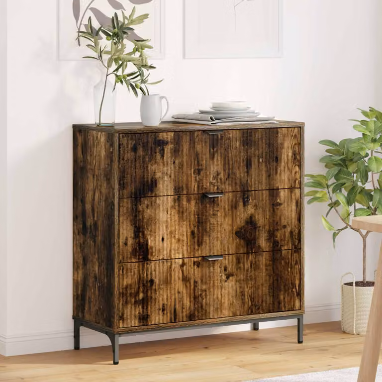 Credenza moderna vidaXL in legno ingegnerizzato color rovere fumé, L: 79,5 cm, P: 33 cm, H: 82 cm