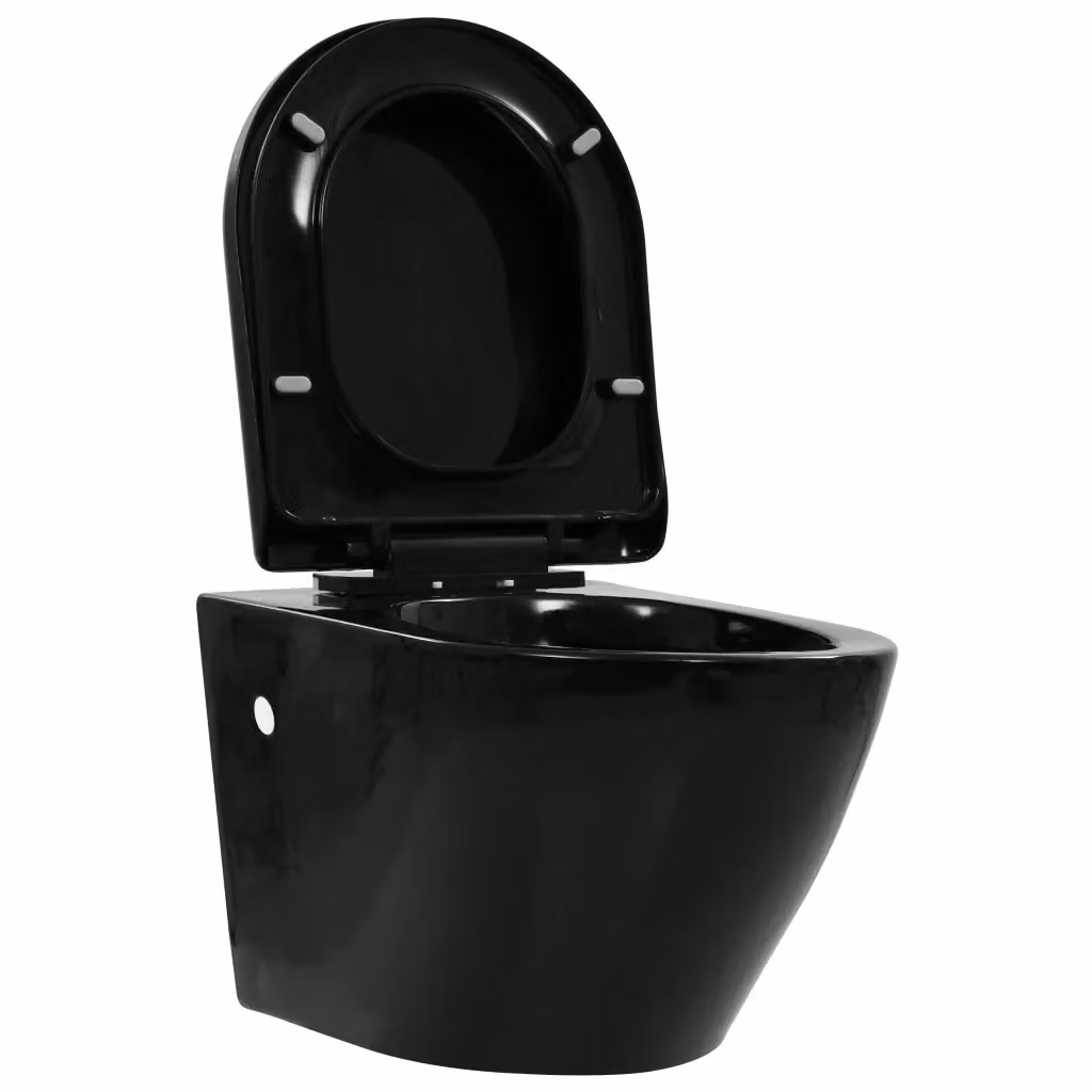 WC sospeso vidaXL in ceramica nera con sistema rimless, chiusura soft-close e fissaggio a scomparsa – 2