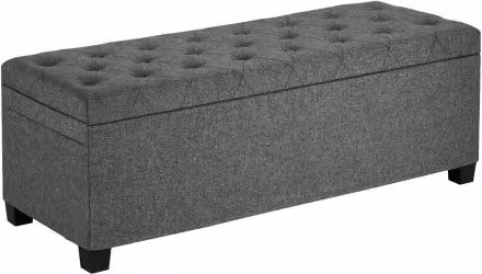 Panca Contenitore VEVOR in Lino Grigio con Bottoni Trapuntati e Tasche Laterali, Pouf Imbottito Ribaltabile con Struttura in Metallo per Soggiorno e Camera da Letto
