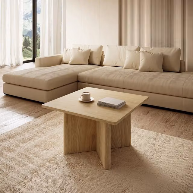 Kasinaba Tavolino da Salotto Quadrato in Rovere Marrone L/P/H: 80 x 80 x 49 cm