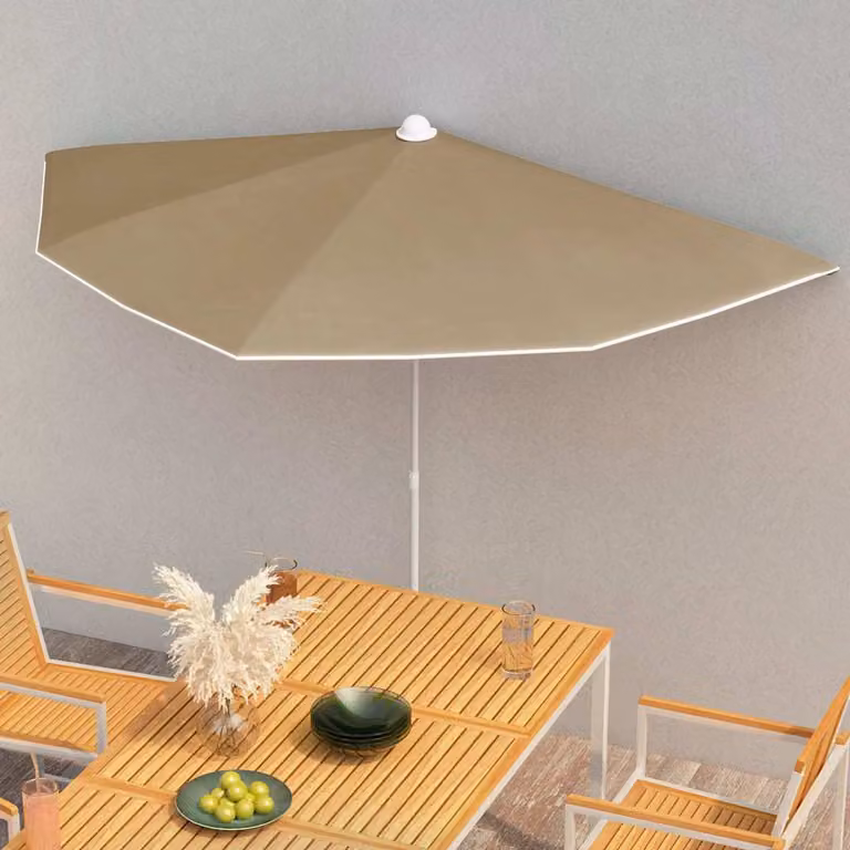 Ombrellone Semicircolare da Giardino con Palo vidaXL, Colore Tortora, L: 180 cm, P: 90 cm