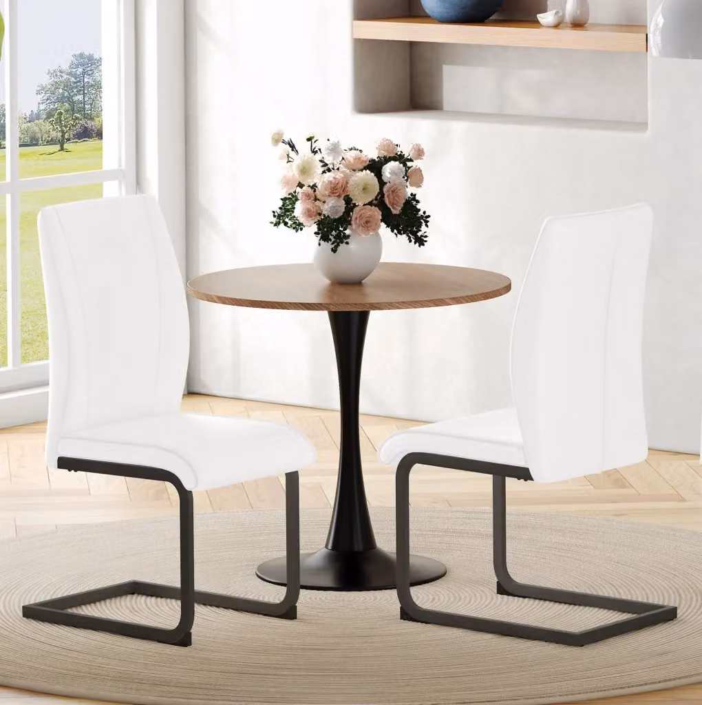Sedia da pranzo moderna in similpelle bianca con struttura in metallo nero per cucina e sala da pranzo – 2
