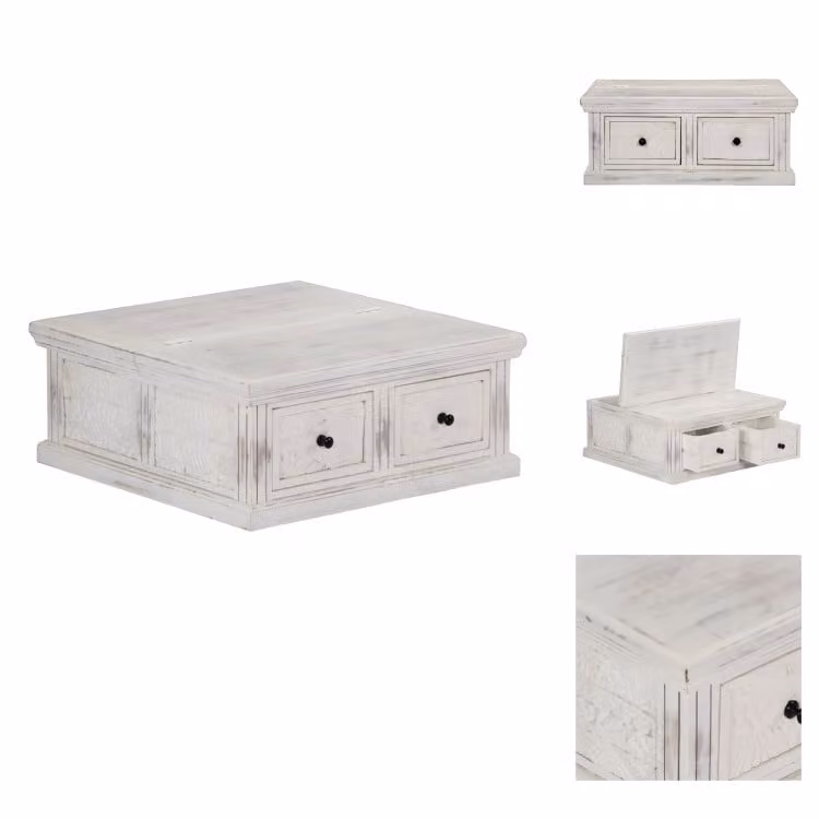 vidaXL Tavolino bianco 70x70x30 cm in legno massiccio di mango - Tavolini da caffè