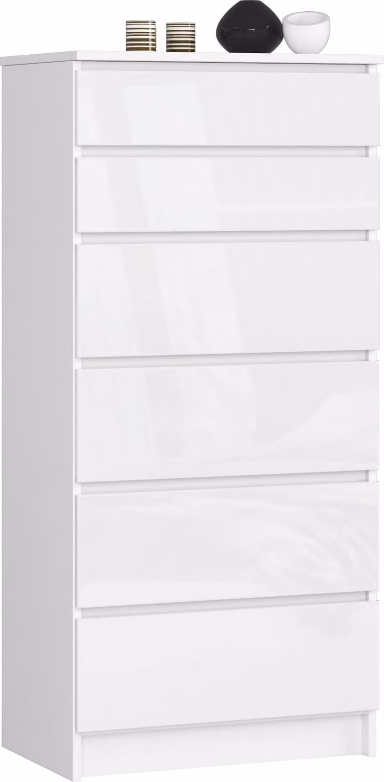 Comò elegante K60 con 6 cassetti in bianco lucido per bagno e stoccaggio