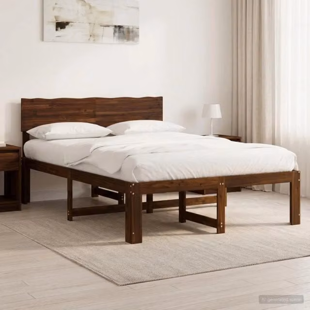 Letto matrimoniale moderno vidaXL in legno di acacia marrone con testiera L: 160 cm, P: 200 cm, H: 104 cm – 1