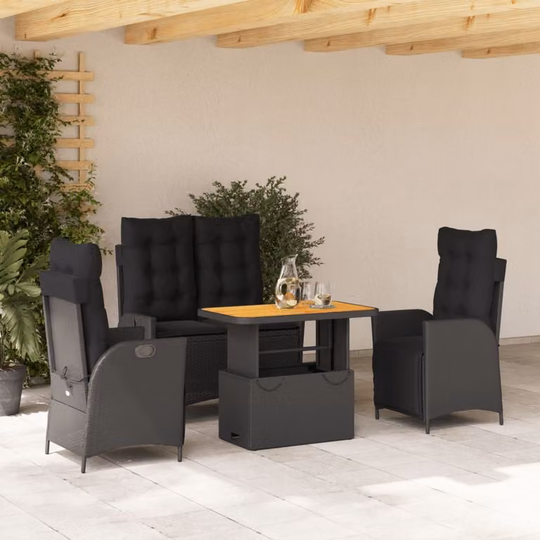 Maison Exclusive - Set da pranzo da giardino 4 pezzi con cuscini in polyrattan nero