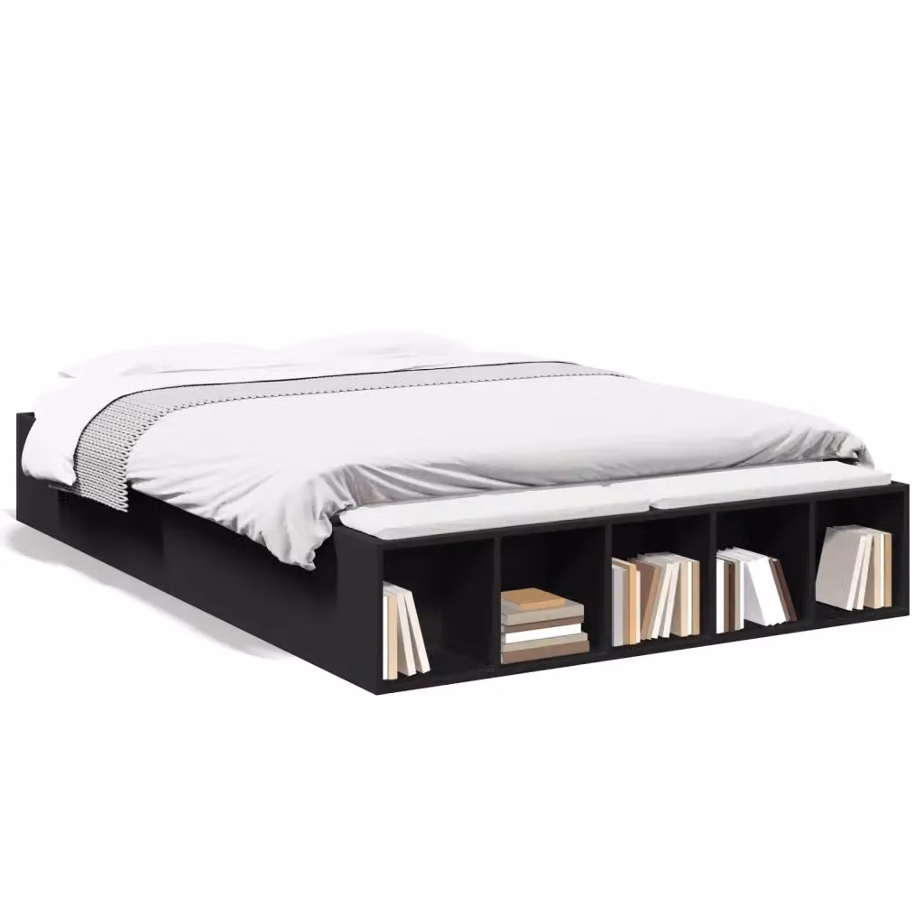 Letto con contenitore e scompartimenti laterali vidaXL in legno nero L/P/H: 215.5 x 120 x 200 cm – 2
