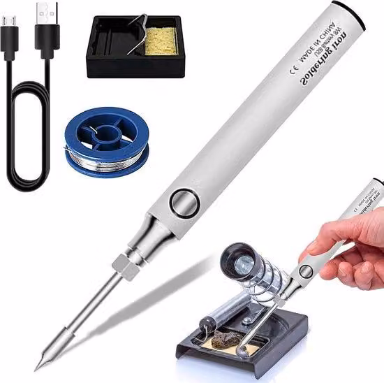 Pistola saldatrice USB manuale 5 V 8 W - getto di saldatura ricaricabile - temperatura regolabile 300-450 °C - con punte di saldatura di ricambio