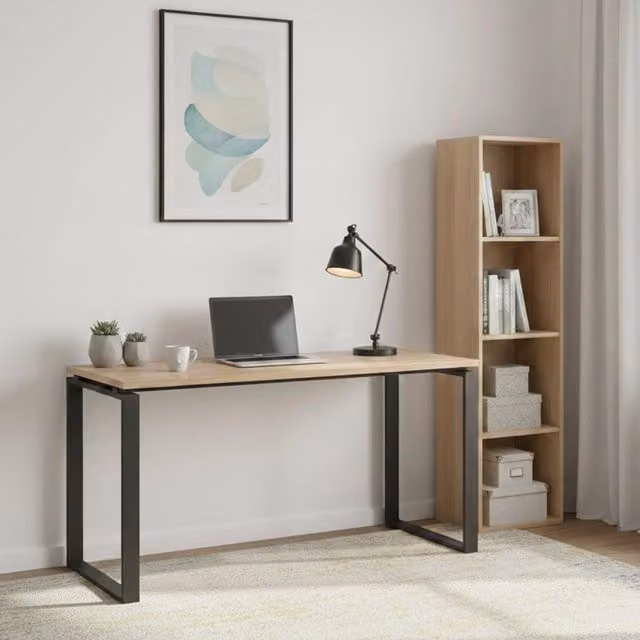 Scrivania DMORA Arignano moderna per ufficio e casa, piano di lavoro rettangolare in legno Rovere e Grigio, L: 150 cm, P: 60 cm, H: 76 cm