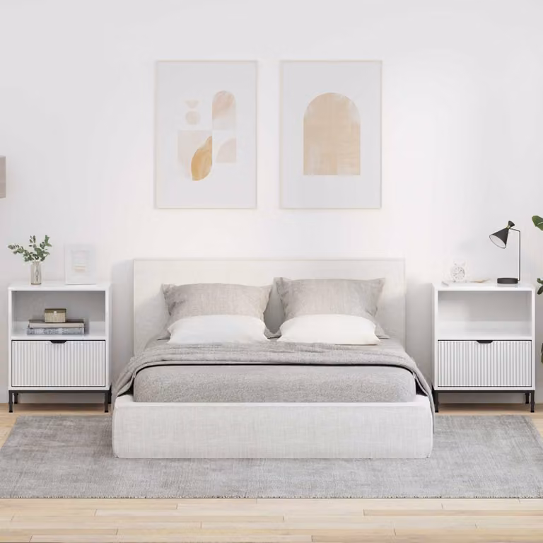 Set di 2 Armadi da Notte vidaXL Bianco Lucido L/P/H: 49 x 36 x 61 cm