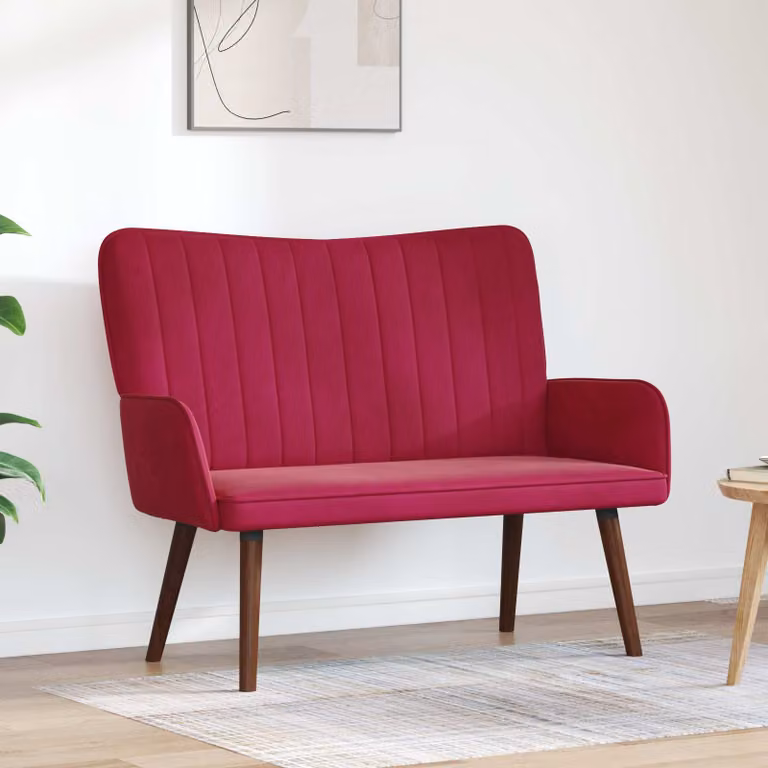 Divano a 2 posti vidaXL in velluto rosso vino, design moderno e lineare per soggiorno o camera da letto, L: 115 cm, P: 61 cm, H: 87 cm