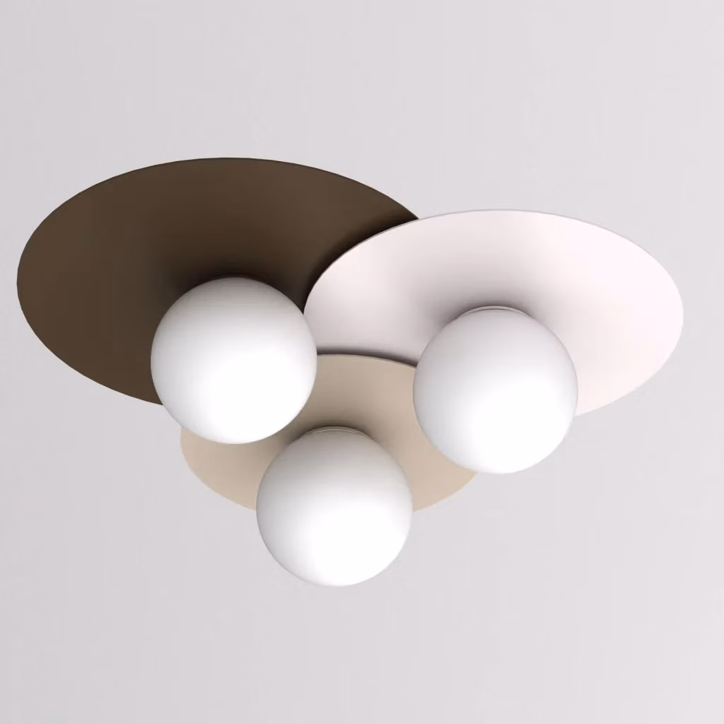 Plafoniera Flat Luminex in metallo beige e marrone con 3 attacchi E27 – 2