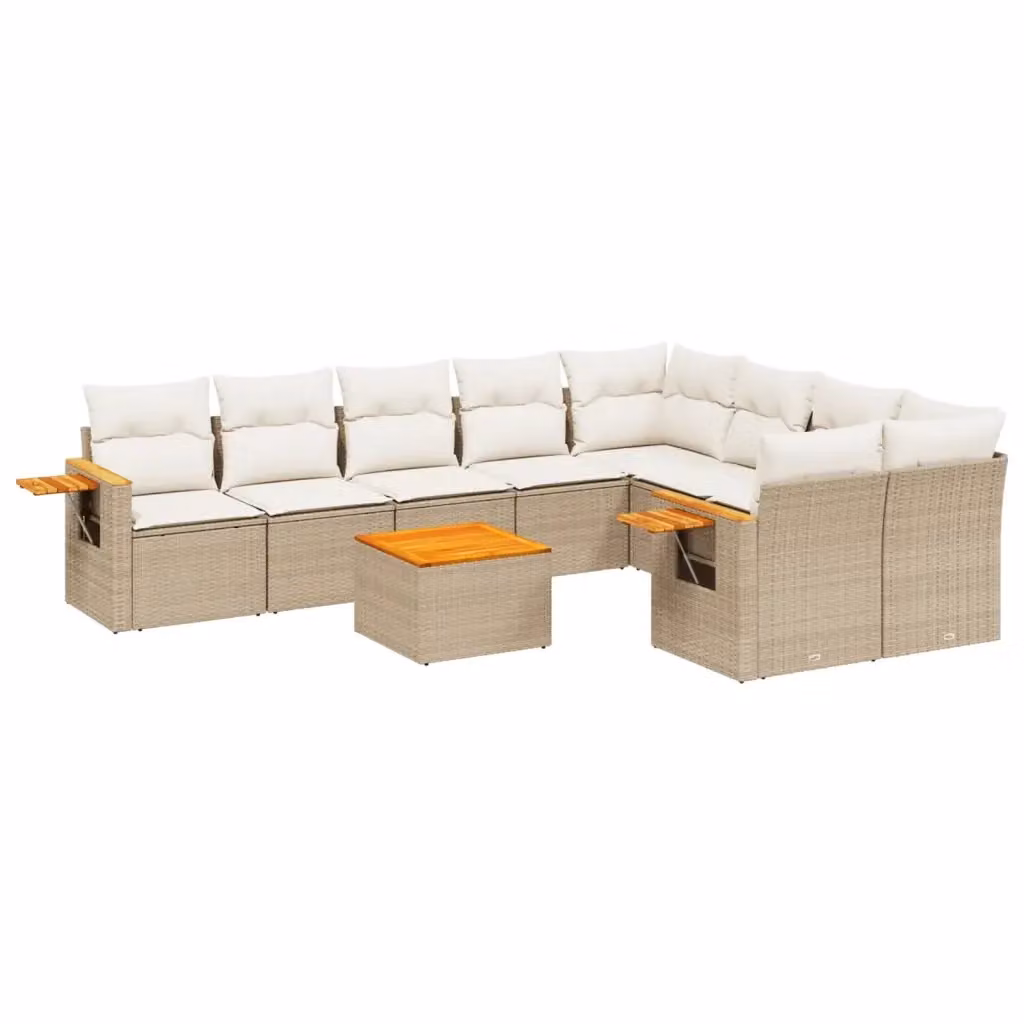 Set Divano da Giardino 10 Pezzi vidaXL in Polyrattan con Cuscini Beige e Tavolino da Esterno a Forma di L – 2