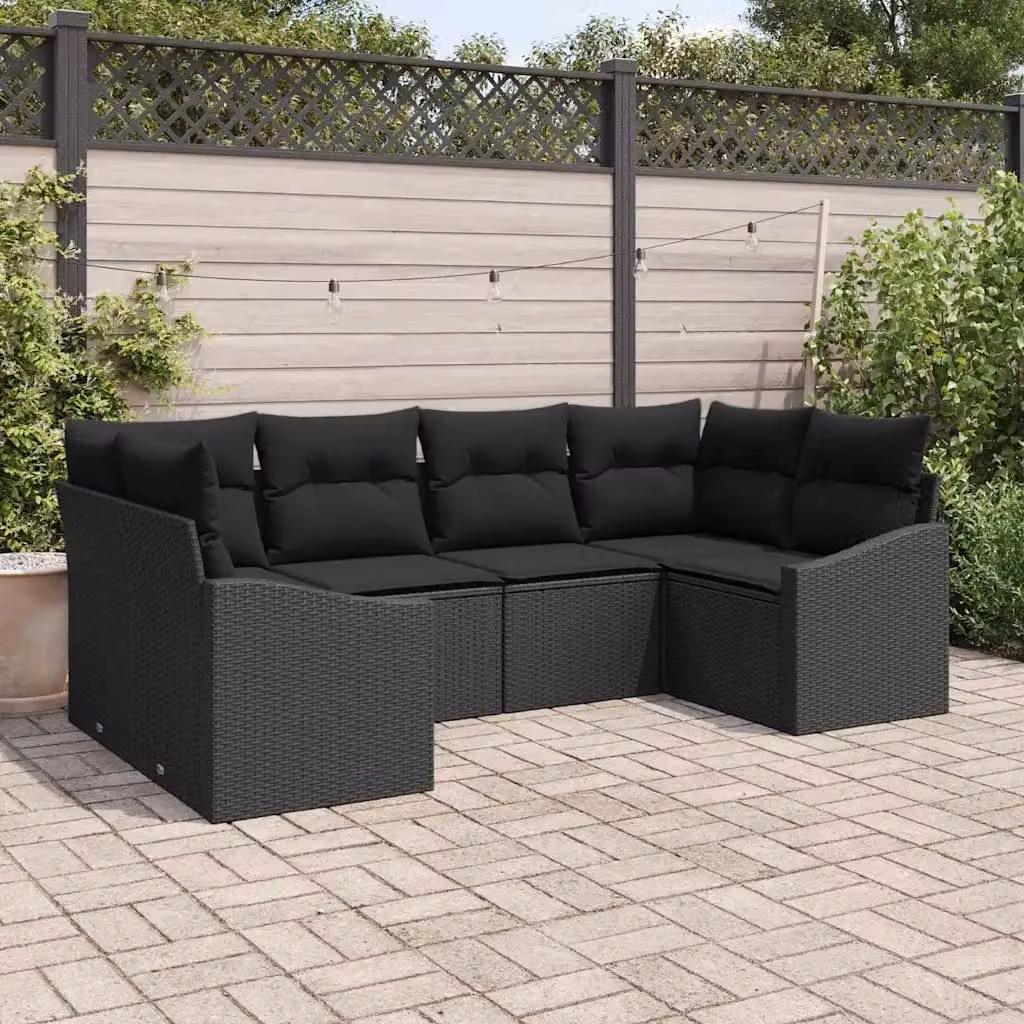 Set Divano da Giardino a L vidaXL in Polyrattan Nero con Cuscini e Contenitore per Esterno – 1