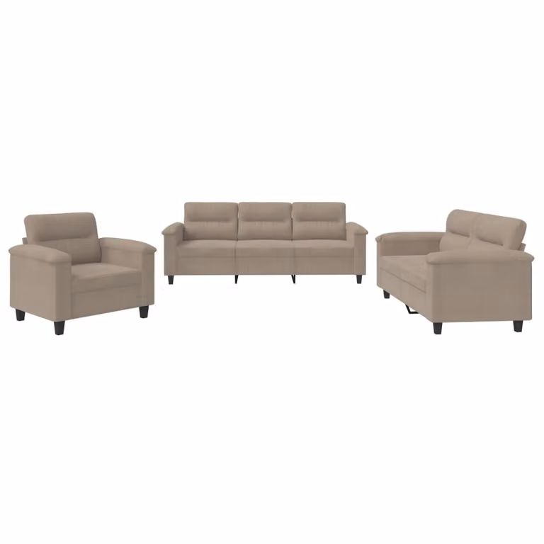 Set Divani 3 pz con Cuscini Tortora in Tessuto Microfibra