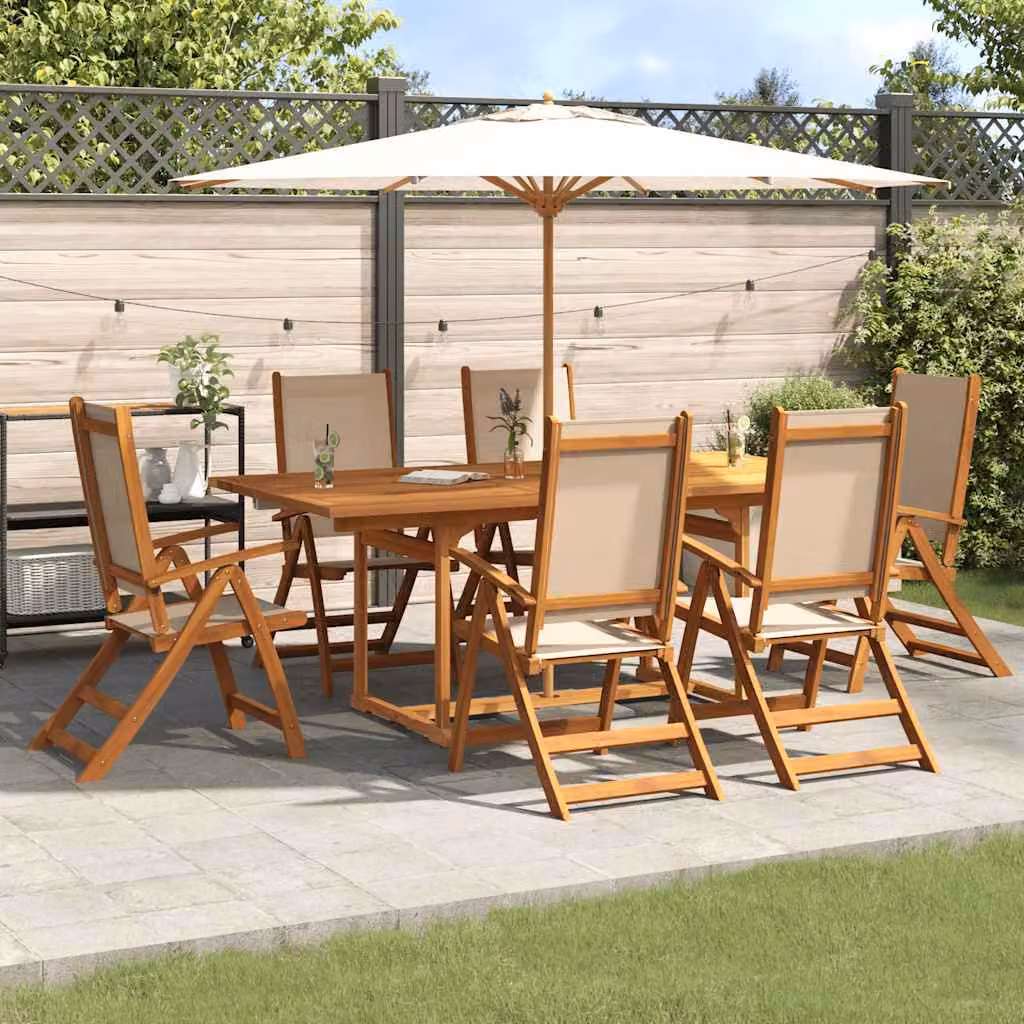 Set Pranzo da Giardino vidaXL in 7 Pezzi in Legno di Acacia e Textilene, Colore Marrone e Beige