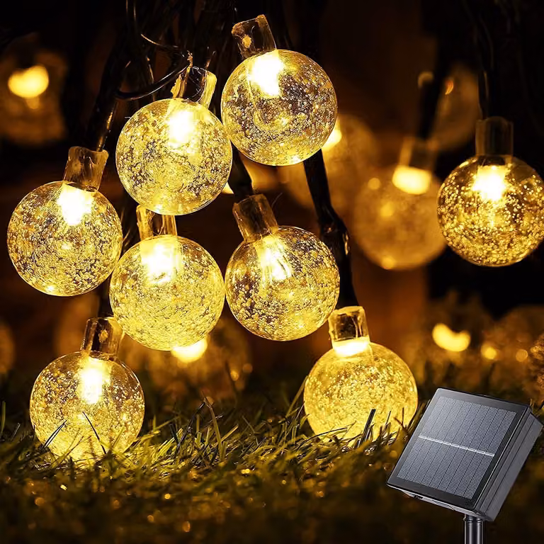 Catena luminosa solare con 30 LED, luce bianca calda, grado di protezione IP65, 8 modalità, lunghezza 8,5 metri