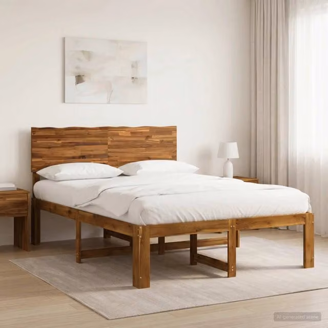 Letto matrimoniale con testiera vidaXL in legno di acacia naturale marrone L: 156 cm, P: 140 cm, H: 208,5 cm